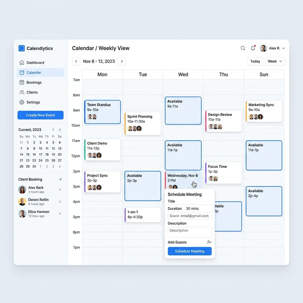 High-fidelity Calendar Plus meeting scheduler UI mockup